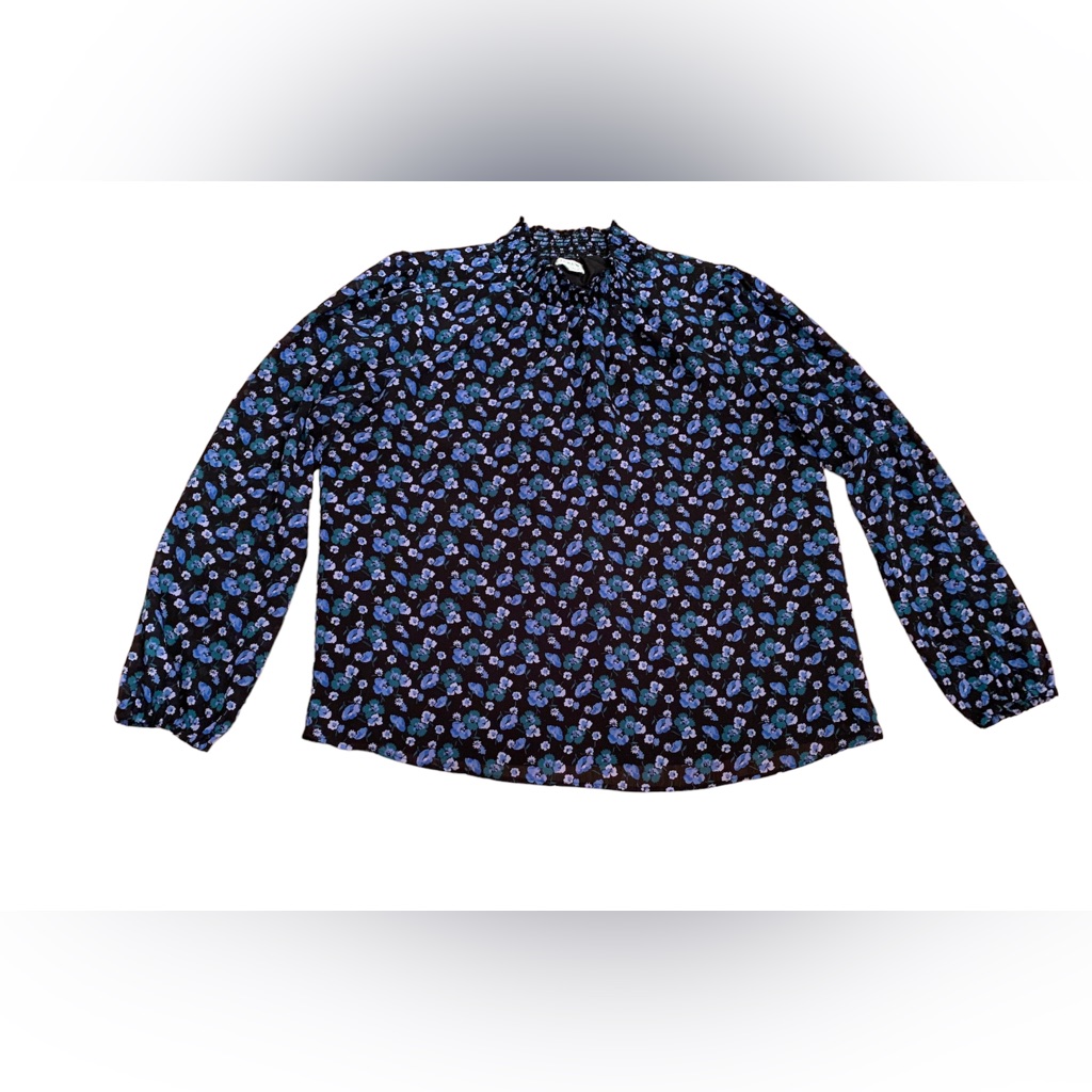 J. Crew Chiffon Ruffleneck Navy Floral Blouse
